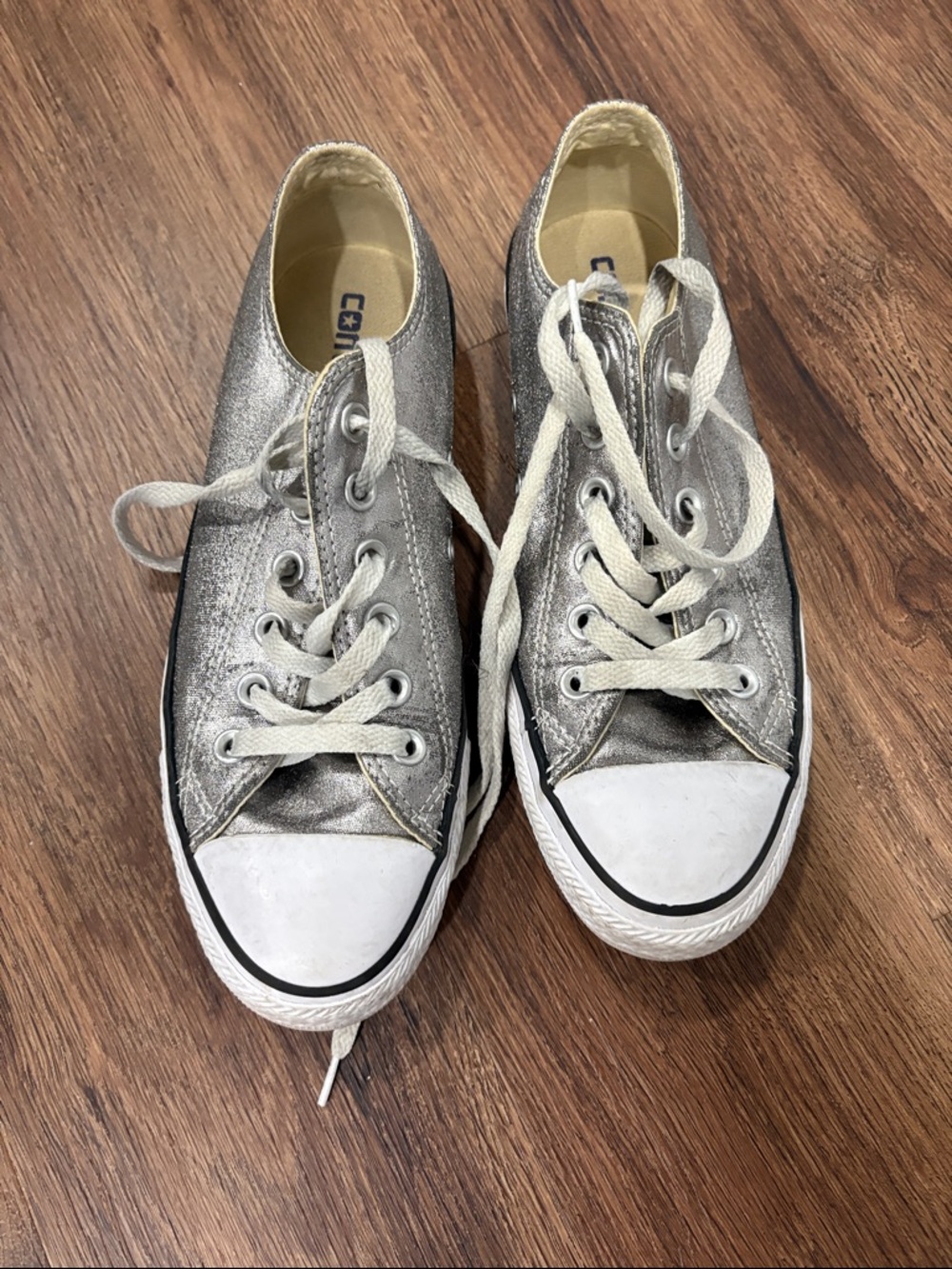Converse Low Top Sneakers - Metallic Silver with White